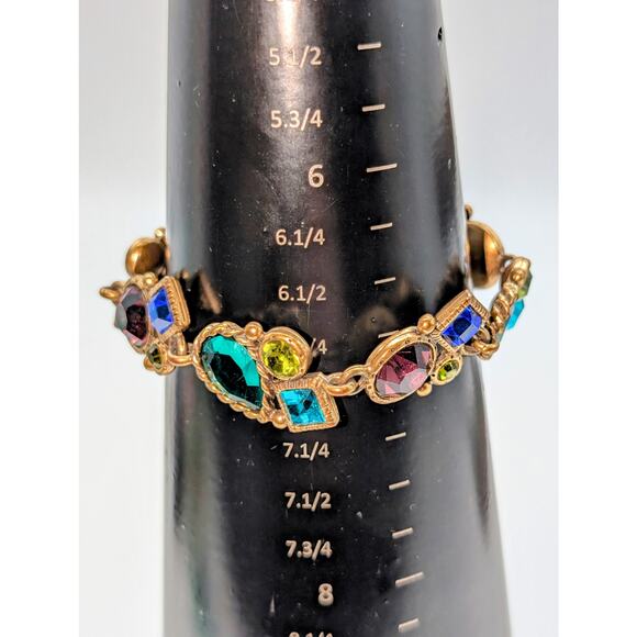 Vintage Multi-Gem Multi-Shape Gold Tone Toggle Clasp 8" Bracelet - Picture 3 of 9
